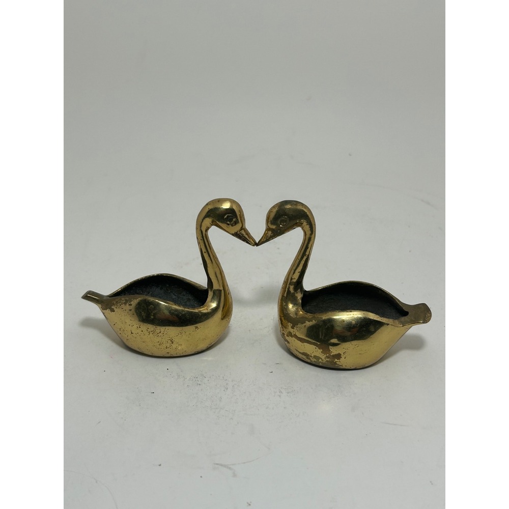 Vintage Gajmoti Delta Solid Brass Swan Figurines Pair Made in India Gold Decor